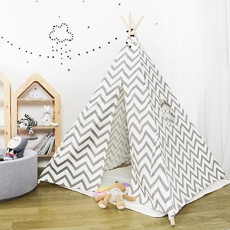 Amazon Kids Teepee Play Tent 5 Feet Tall Large保育園子供テントplayhouse By Wonderスペース 手作り装飾インドアアウトドアおもちゃ赤ちゃん 幼児の保育 グレーwhole Raised Grain キッズテント おもちゃ