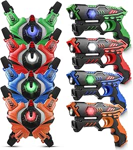 Laser Tag, Stlloys Infrared Laser Tag Guns Set of 4 with Vests, Multi Player Backyard Laser Tag Games for Kids and Adults, Lazer Tag Indoor and Outdoor Games for Family