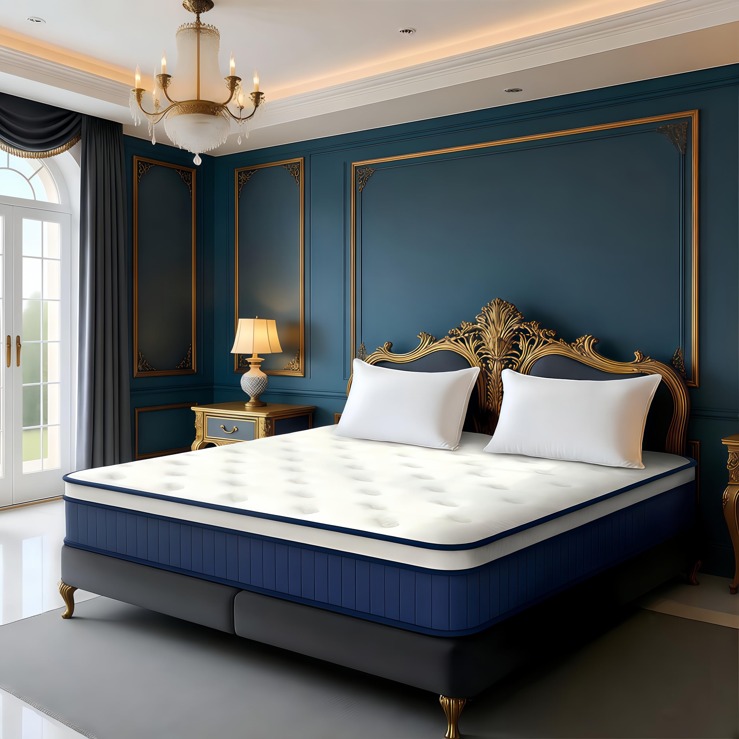 Photo 1 of Digvaoe King Size Mattress 80 * 76 * 12 Inches Soft and Breathable Cotton Ergonomic Design Individually Pocketed Reinforced Springs All Around Quiet Sleep Comfort and Durable