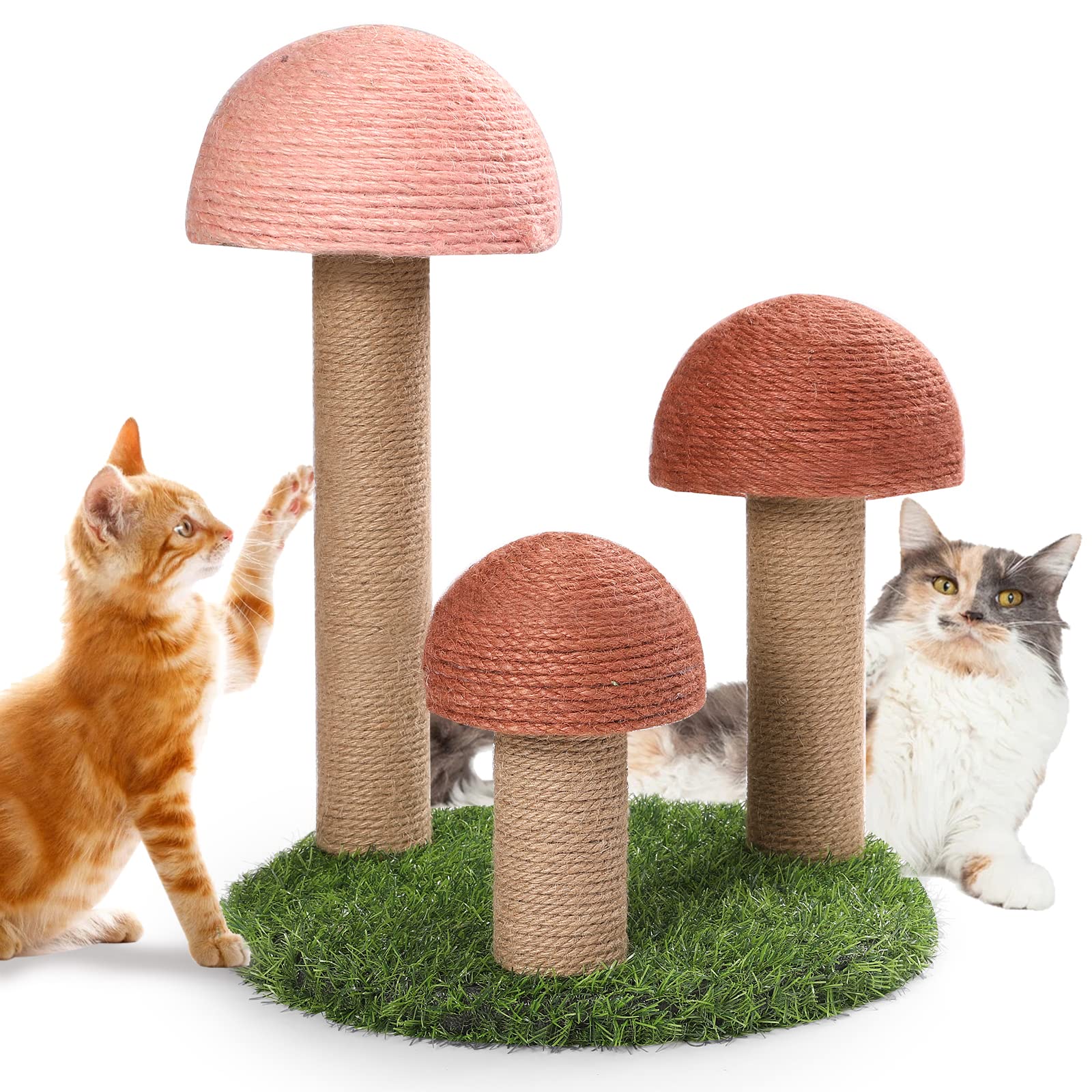 Photo 1 of PowerKing Cat Scratching Post, Mushroom Claw Scratching Post for Cat, Natural Sisal Cat Scratchers with 3 Mushroom Pole, Cat Interactive Toys