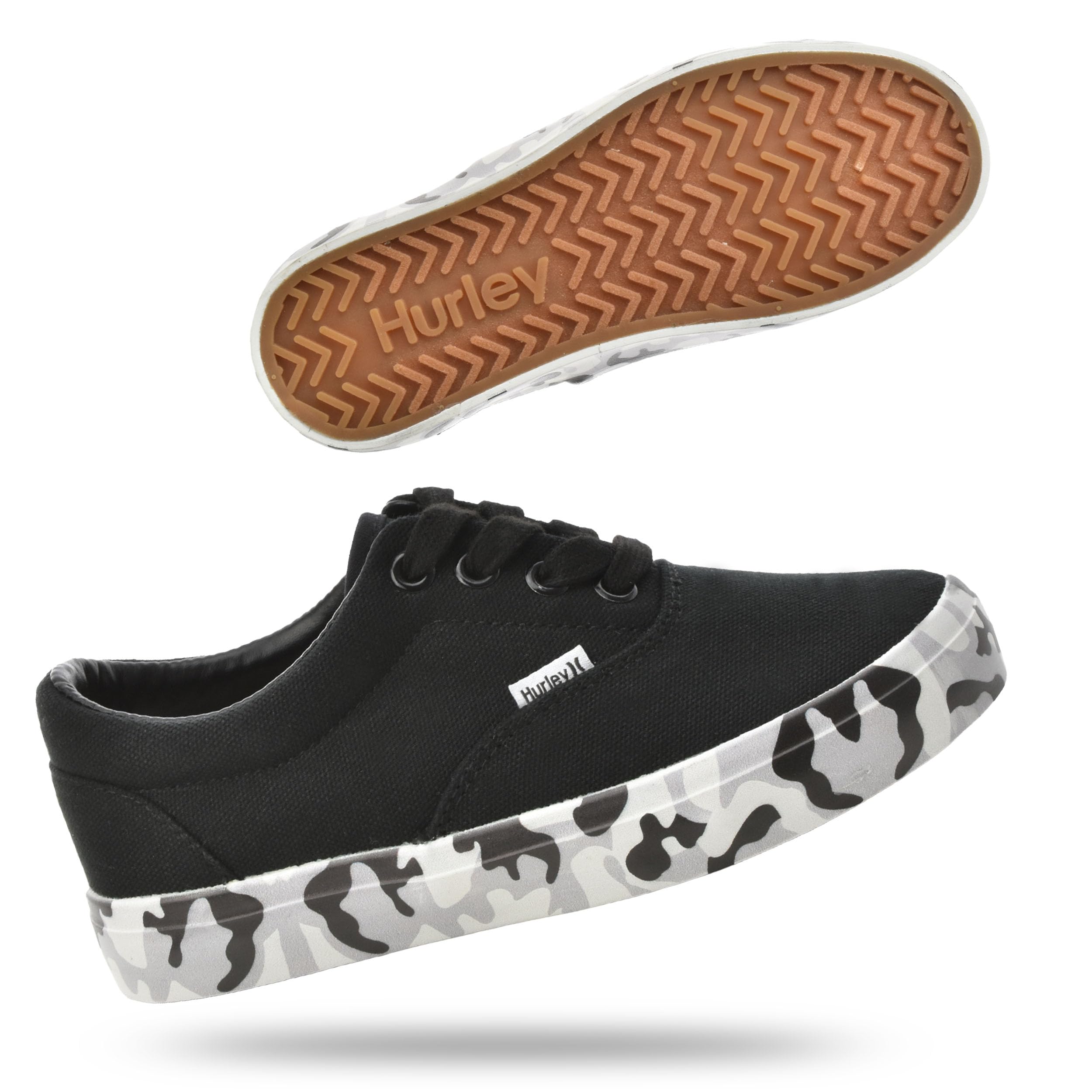 Hurley Marley Kids Lace Up Canvas Sneakers – Low Cut Skateboarding Shoes for Kids, Sports Shoes for Boys and Girls, Black Camo, 7 Image