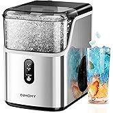EUHOMY Nugget Ice Maker Countertop, Ready in 7 Mins, 34Lbs/24H Pebble Ice Maker Machine, Self-Cleaning Countertop Sonic Ice Makers with Ice Scoop&Basket, Pellet Ice Maker for Home, Stainless Steel