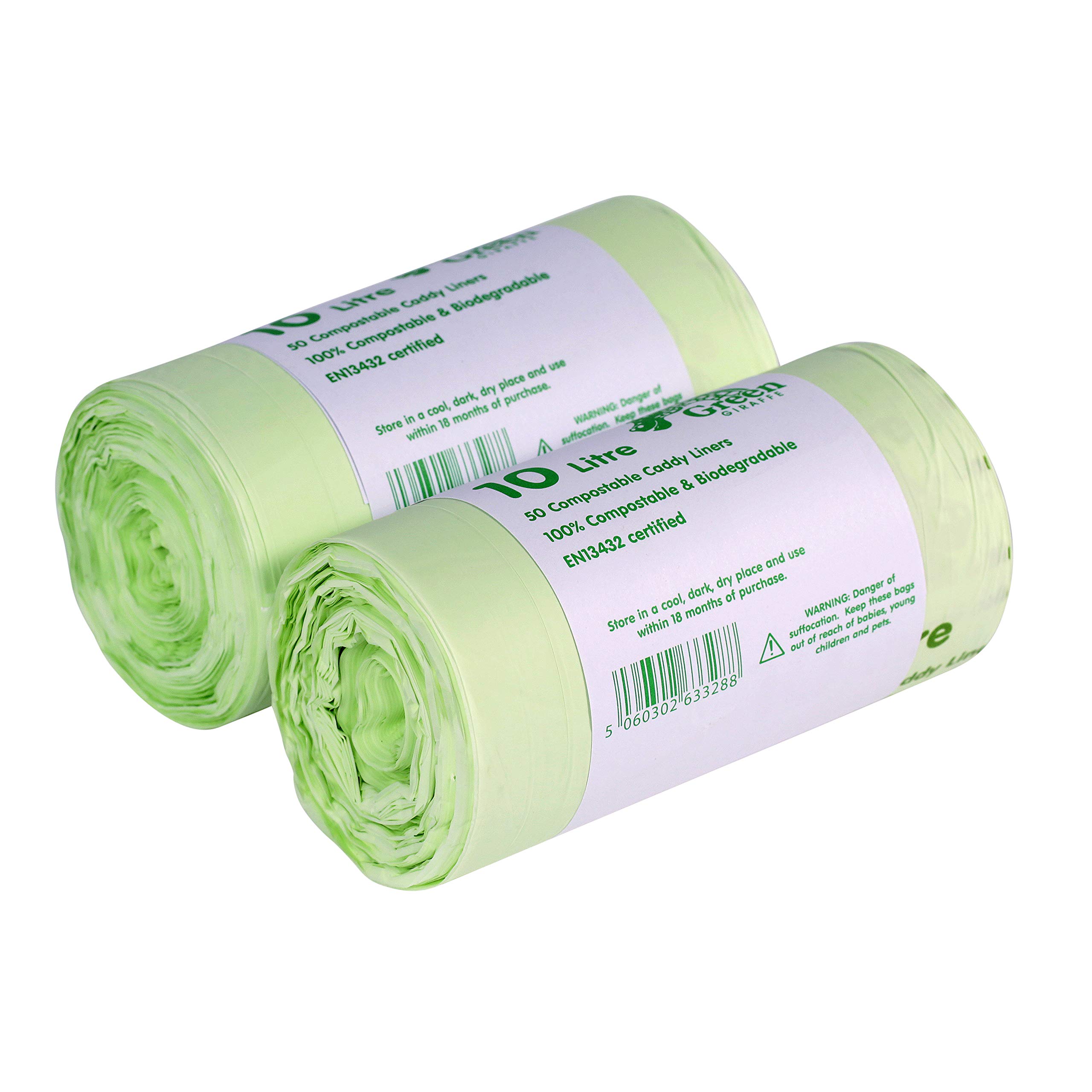 10 Litre x 100 Bags Compostable Caddy Liners 10L Kitchen - Food Waste Bin Liners - EN 13432 - Compost Bags