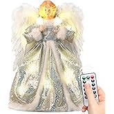 Angel Christmas Tree Topper with Lights and Remote Control, Lighted Tree Toppers Christmas Decorations, Elegant and Durable, Perfect for Xmas Holiday Home Decor and Gifts, Silver, WOKEISE