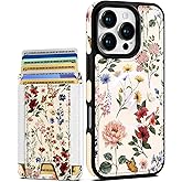 Shorogyt for iPhone 16 Pro Case Wallet - Fits 5 Cards, Compatible with Magsafe Detachable Magnetic Credit Card Holder Leather Cardholder Cute Phone Cover Women Girls for Apple 16Pro, Floral