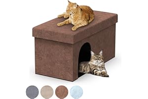 PATHOSIO PETS Cat Hidden Litter Box Furniture and Litter Box Enclosure - Footstool Hidden Cat Litter Box, Modern Cat Litter Box Enclosure for All Cat Sizes 29" L x 13.5" W x 13.5" H - Brown, Medium