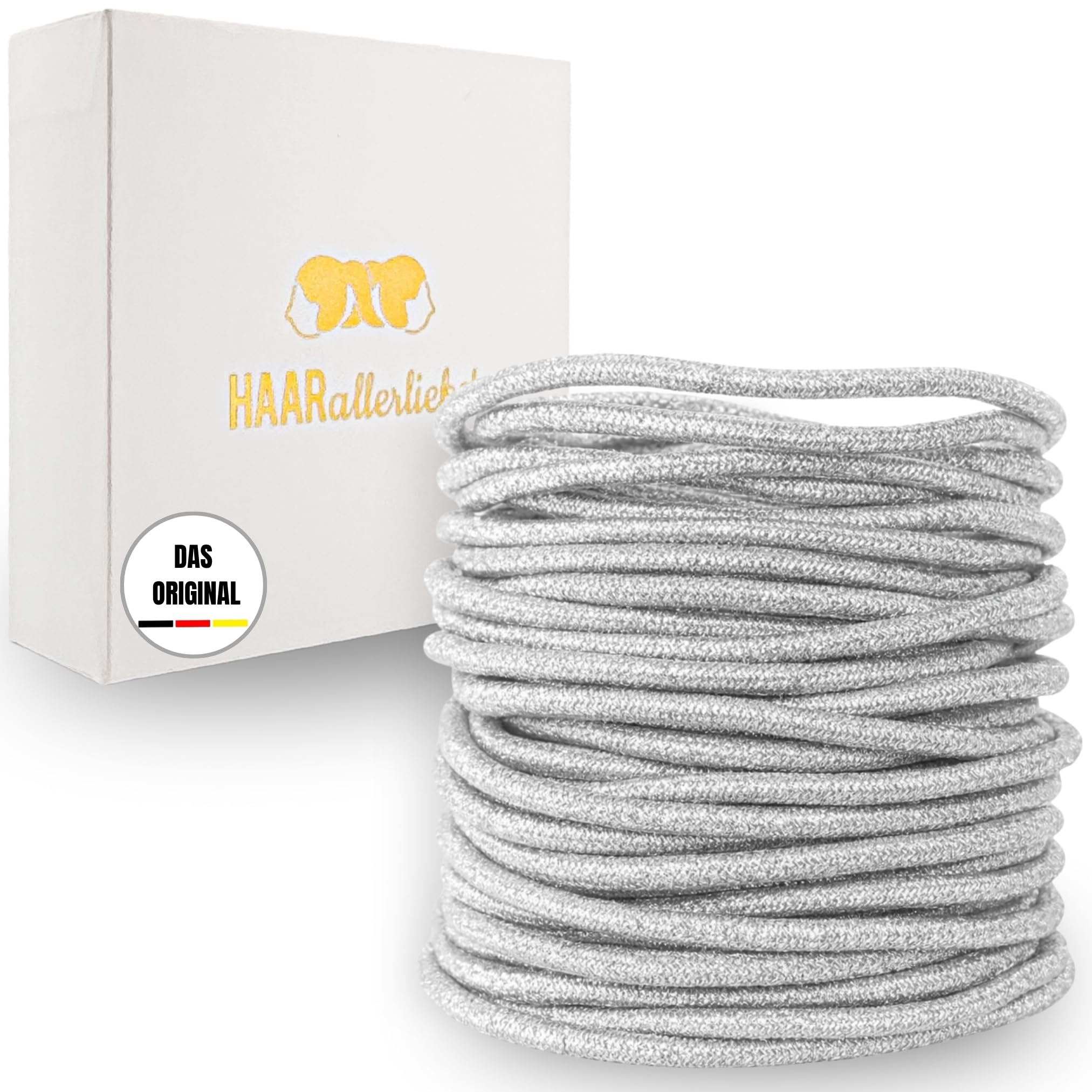 HAARallerliebst Thin Scrunchies (Pack of 30) Silver 1.5 mm Thick with Storage Box (1.5 mm, Silver, Case Colour: White)