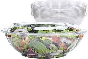 Disposable Plastic Serving Bowls with Lids [10 Pack - 64 oz.] - Large Clear Containers for Salads, Snacks and Cold Side Dishes. Perfect for Picnics or as a To-Go Bowl