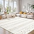 Large Living Room Area Rug 8x10: Soft Machine Washable Boho Moroccan Farmhouse Rugs for Bedroom Under Dining Table - Non Slip Neutral Morden Indoor Floor Carpet for Home Office Decor - Brown/Cream