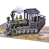POPWOW Steam Train Pop Up Card, Railway, Vintage 3D Greeting Cards, Gift For Birthday, Thinking Of You, Fathers Day, Retirement, Table Decorations, 5x7 - Includes Envelope And Message Note