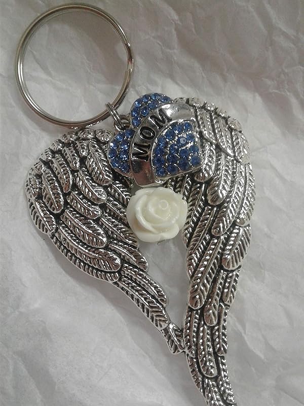 Amazon Com Mom Memorial Angel Wings Keychain With Blue Crystal Heart And White Rose Charm Handmade Amazon Com Mom Memorial Angel Wings Keychain With Blue Crystal Heart And White Rose Charm Handmade