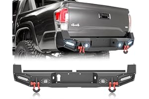 YZONA for Tacoma Full Width Pickup Truck Rear Bumper Compatible with 2016 2017 2018 2019 2020 2021 2022 2023 Toyota Tacoma 3rd Gen with 4 x 18W LED Lights, Paintable Armor & D-rings, Sensor Holes