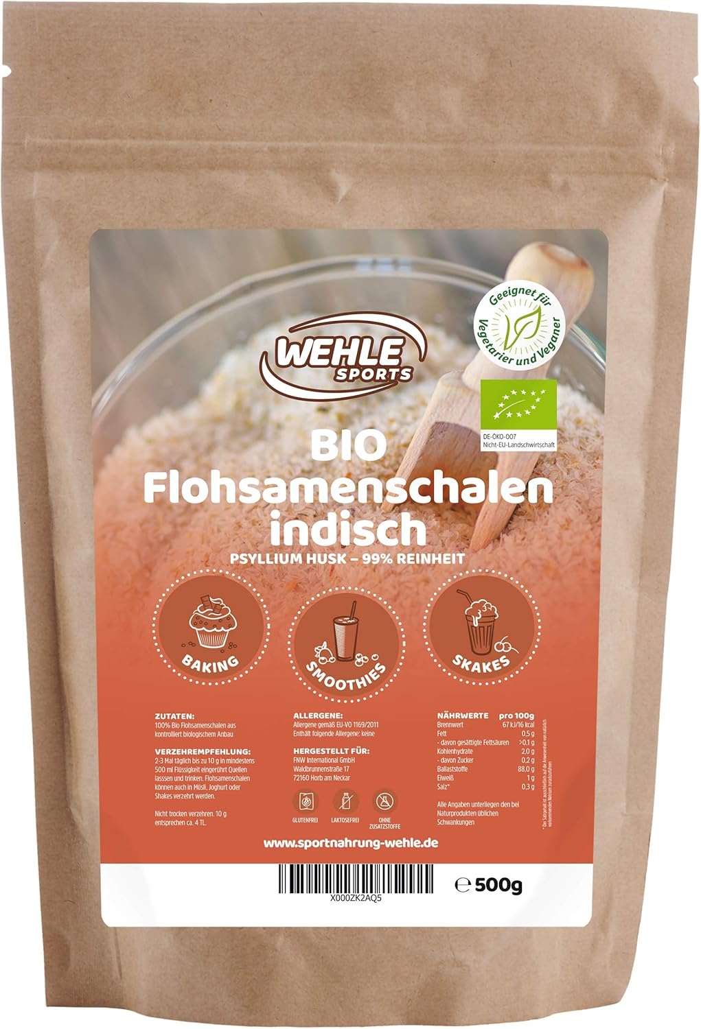 Bio Flohsamenschalen 500g Einführungspreis Premium Flohsamen 99,9
