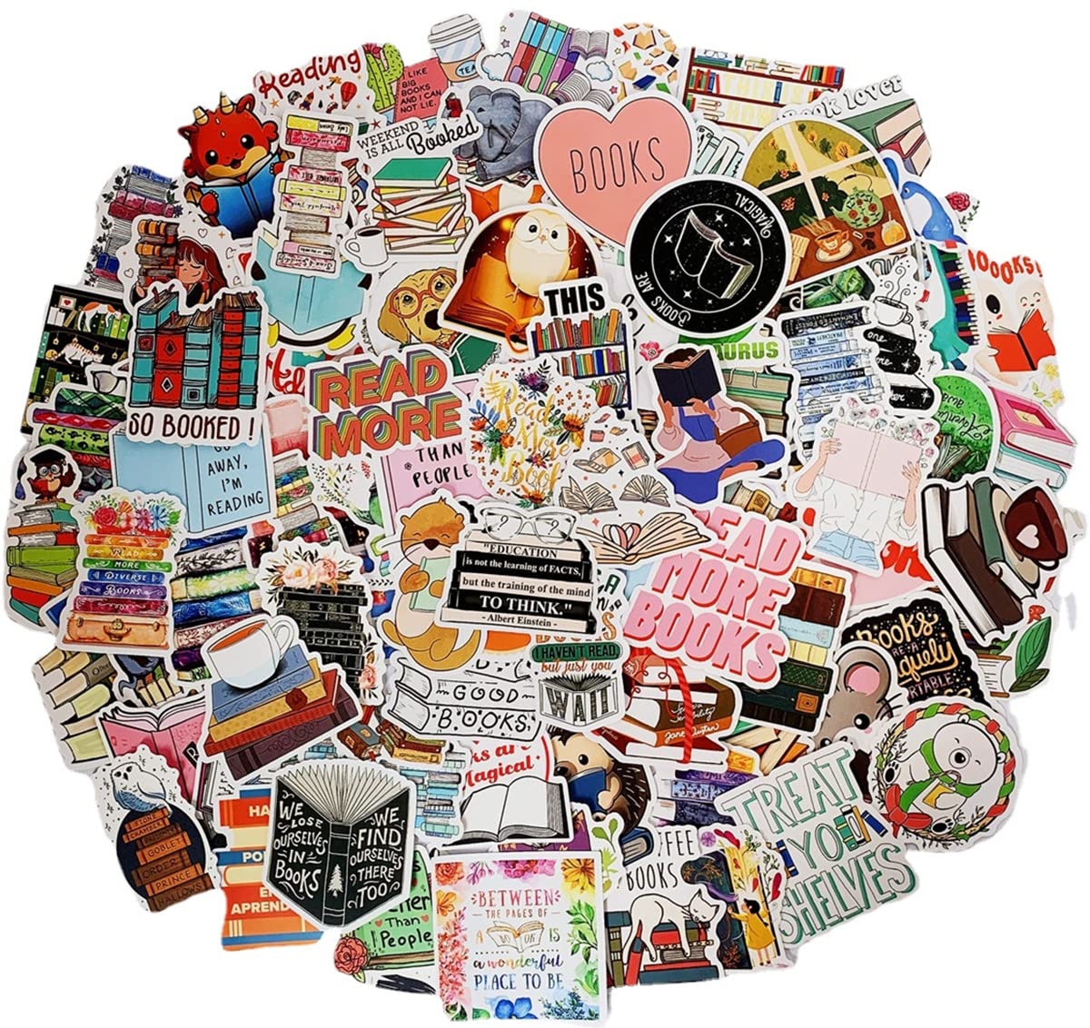 Woshidefa Reading Motivational Stickers (100pcs), Waterproof Vinyl Stickers for Journaling, Planner, Water Bottles, Laptops, Kids