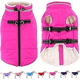 Dogcheer Dog Coat, Waterproof Dog Jacket with Harness, Reflective Adjustable Puppy Winter Coat with Zipper, Christmas Pet Snow Jacket Clothes for Small Medium Large Dogs - Pink XS