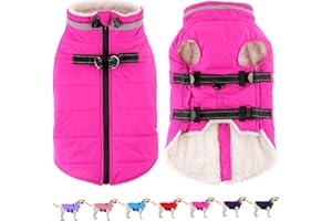 Dogcheer Dog Coat, Waterproof Dog Jacket with Harness, Reflective Adjustable Puppy Winter Coat with Zipper, Christmas Pet Snow Jacket Clothes for Small Medium Large Dogs - Pink S