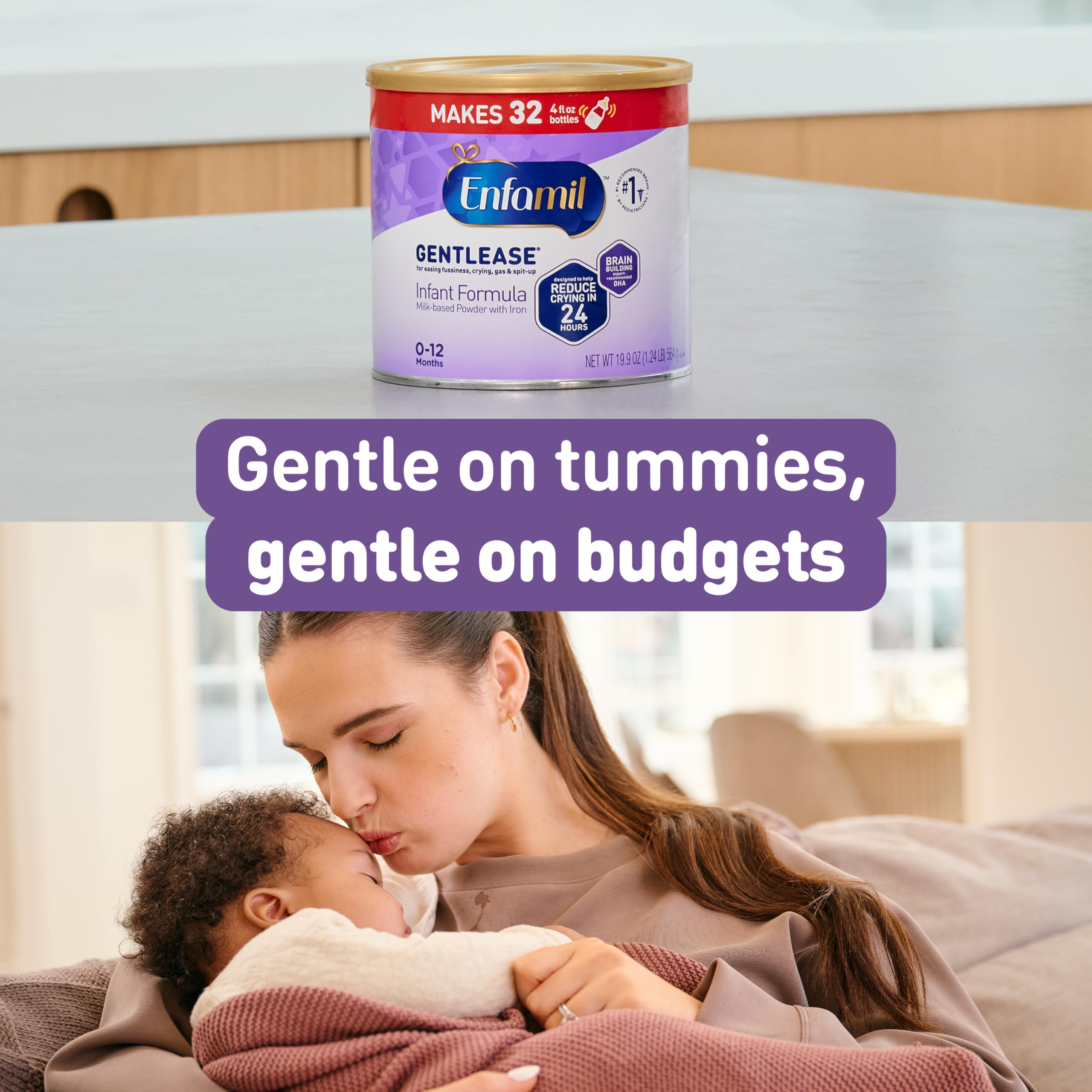 Enfamil Gentlease Baby Formula, Reduces Fussiness, Gas, Crying and Spit-up in 24 hours, DHA & Choline to support Brain development, Value Powder Can, 19.9 Oz