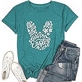 Teacher Bunny Shirts for Women Easter T Shirts Funny Rabbit Graphic Tees Teacher Casual Short Sleeve Top