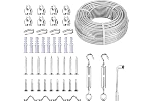 Fshihine 3/16 Wire Rope Kit, 100ft Vinyl Coated Galvanized Steel Cable with M5 Turnbuckles for Cables Wire, Rope Clamp & Thimble, 7X7 Strand Aircraft Cable for Anchored Shed, Fencing, Sunshade