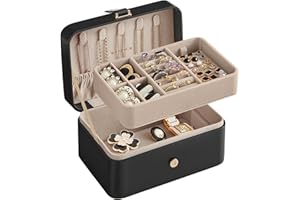 SONGMICS Gisella Collection - Travel Jewelry Organizer, 2-Layer Jewelry Case Holder with Shiny Metal Hardware, Portable, for 