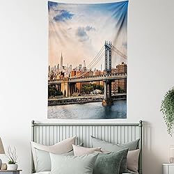 Ambesonne New York Tapestry, Manhattan Bridge and