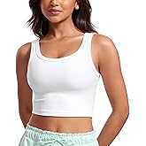 CRZ YOGA Ribbed Scoop Neck Crop Tank Tops for Women - Padded Longline Sports Bras Yoga Workout Cami