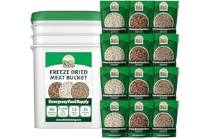 92 Serving Freeze Dried Meat Bucket | Premium Emergency Food Supply Contains 1,352g Protein | Survival Food 25 Year Shelf Life | Camping Food, Backpacking Meals, Prepper Supplies | Valley Food Storage