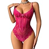 Avidlove Lingerie for Women Lace Bodysuit V Neck Body Suits One Piece Floral Teddy Lingeries Sexy Mesh Top Wireless Babydoll