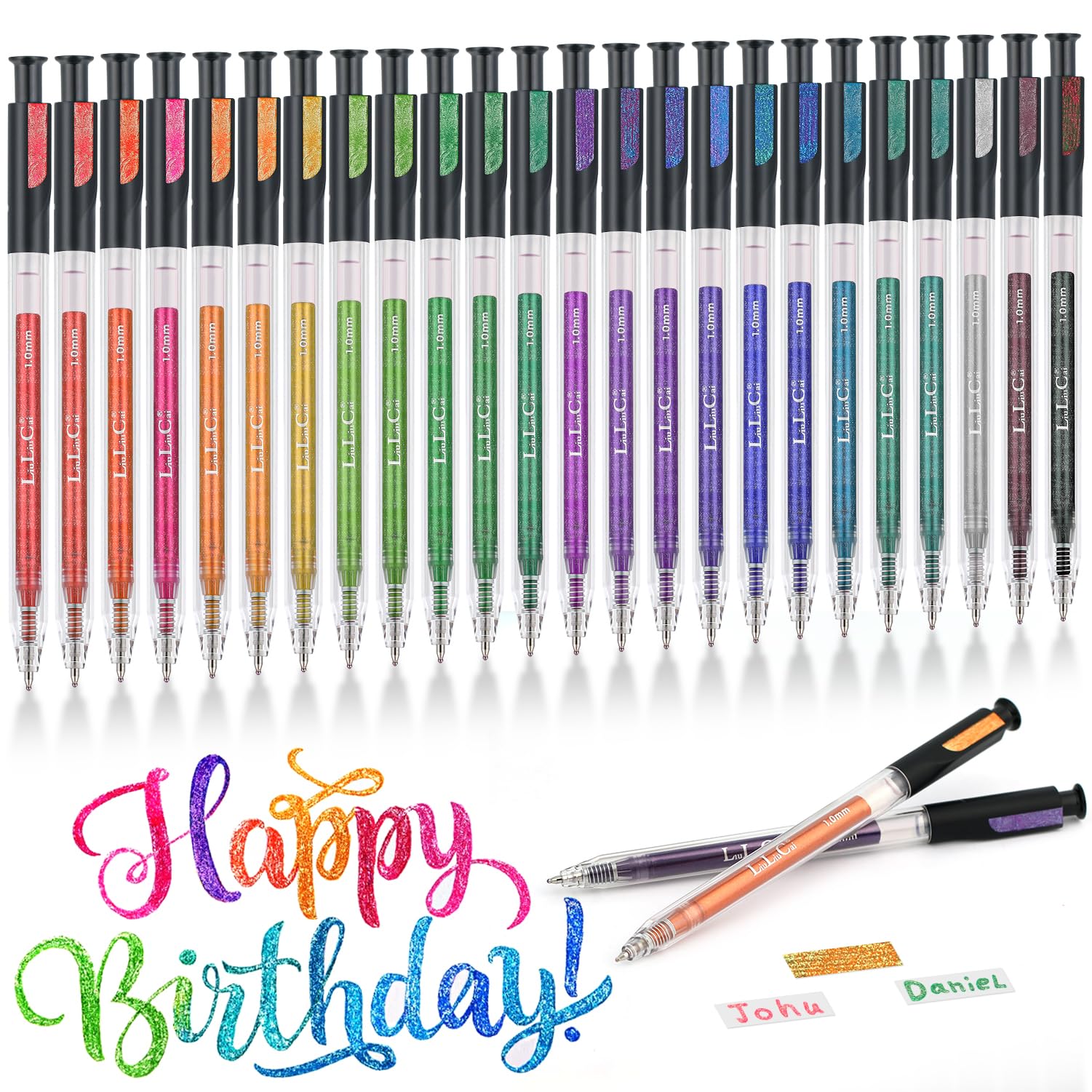 Photo 1 of ***MISSING PIECES*** LIULIUCAI 24 Colors Retractable Glitter Gel Pens, Large Capacity Metallic Sparkle Gel Ink Pens &1.0 mm Fine Tip, Colored Glitter Pens for Adult Coloring Book Drawing Note Taking Writing Doodling