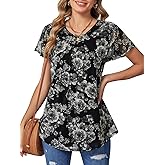 BAISHENGGT Womens Blouses Dressy Casual Shirts Flutter Short Sleeve Pleated Front Mesh Summer Tunic Tops