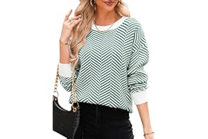 Dokotoo Women's Crewneck Cute Sweaters 2024 Striped Colorblock Fall Winter Knitted Pullover Tops