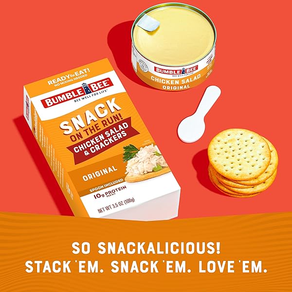 BUMBLE BEE SNACK ON THE RUN CHICKEN SALAD WITH CRACKERS KIT, 3.5 OZ – READY TO EAT, SPOON INCLUDED – SHELF STABLE & CONVENIENT PROTEIN SNACK