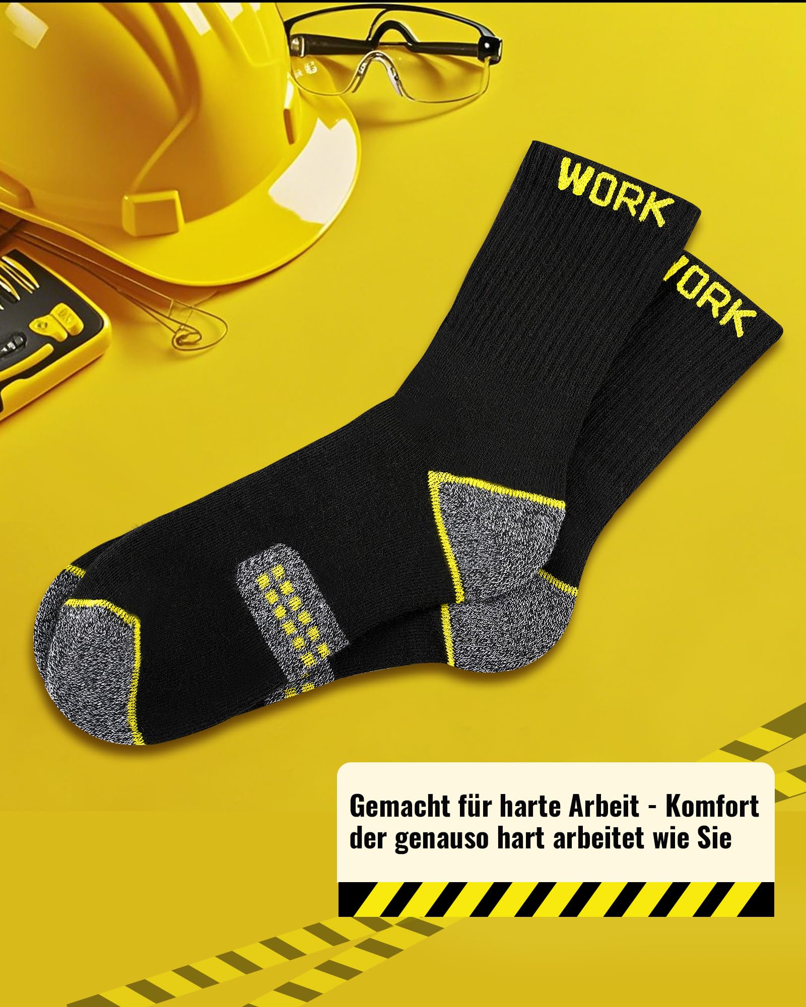 Effeet 10 Paar Arbeitssocken Herren Socken, Gepolsterte Verstärkte WORK Socken, Atmungsaktiv Funktionssocken mit Komfortbund, Lange Work Socks 8