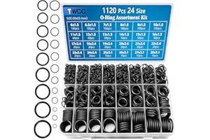 TWCC 24 Size Rubber O Ring Set, 880 PCS Black Small O Rings Assortment Kits,Assorted Metric Sealing Washer for Automobiles Plumbing Faucet Water Air or Gas Repair