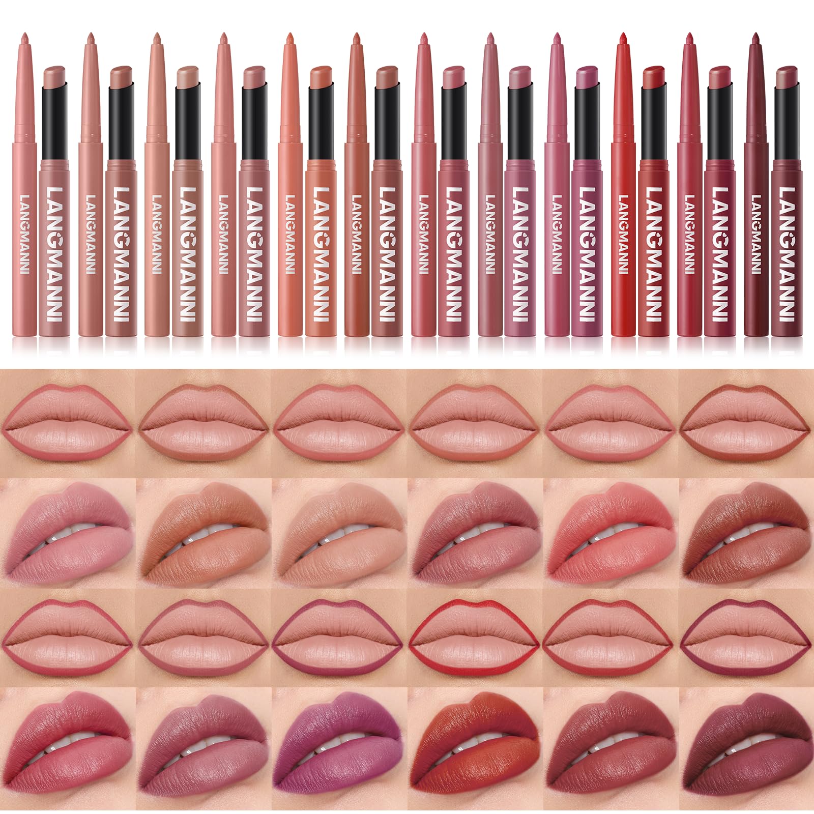Jolilab 12Pcs Lip Set: 6 Colors Lip Liner+6 Colors Lipstick,Matte/Creamy,Smooth Creamy Texture,Long-Lasting,Bold/Nude Shades for Daily/Party, Vegan,Gift for Makeup Lovers.(Rich - Color Set B)
