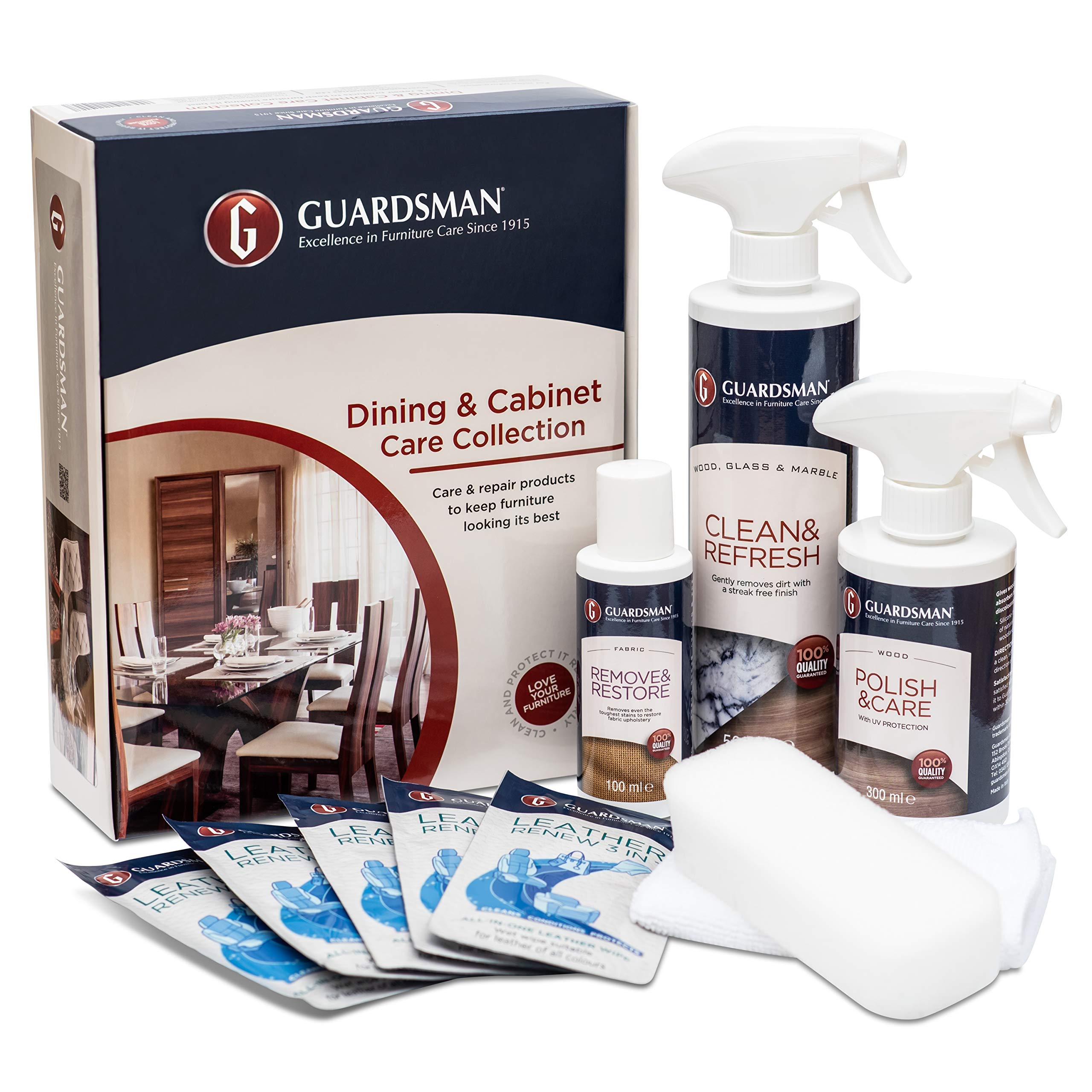 Guardsman Dining and Cabinet Care Collection to Clean, Restore & Polish Household Fabric & Furnitures,Premium Clean, Polish & Restorer Kit for Furnitures, Cabinets, Fabric & Leather Products