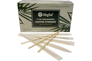 500 Count | KingSeal Individually Paper Wrapped Bamboo Coffee Stir Sticks, 7 inches, Square End, 100% Renewable and Biodegradable - 1 Box of 500 Stirrers