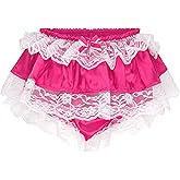 Satini Frilly Lace Sissy Ruffled French Knickers Briefs Lingerie Silky Satin Underwear Panties