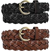 XZQTIVE 2 Pieces Women's Braided Leather Belts Casual 0.9" Skinny Woven Belt for Jean Pant