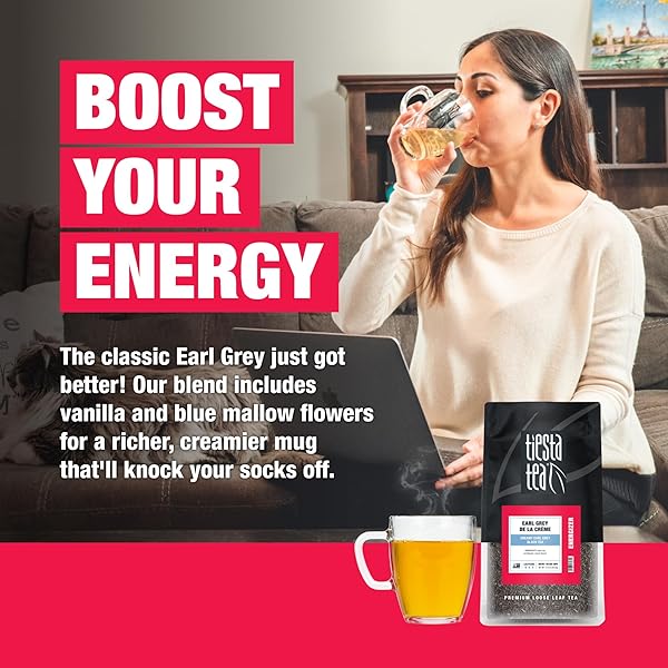 TIESTA TEA – EARL GREY DE LA CRÈME, LOOSE LEAF, CREAMY EARL GREY BLACK TEA, PREMIUM BLEND, CAFFEINATED BLACK, MAKE HOT OR ICED BREWS UP TO 200 CUPS, 16 OUNCE RESEALABLE BULK POUCH