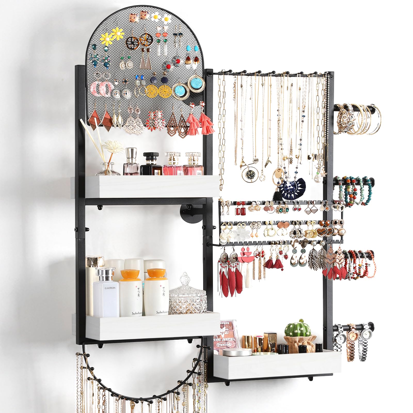 Keebofly Jewelry Organizer Wall Mount Hanging Jewelry Organizer Large Jewelry Organizer Jewelry Holder Organizer Display Hanging Organizer for Earrings Rings Necklaces Bracelet Watch Perfume White