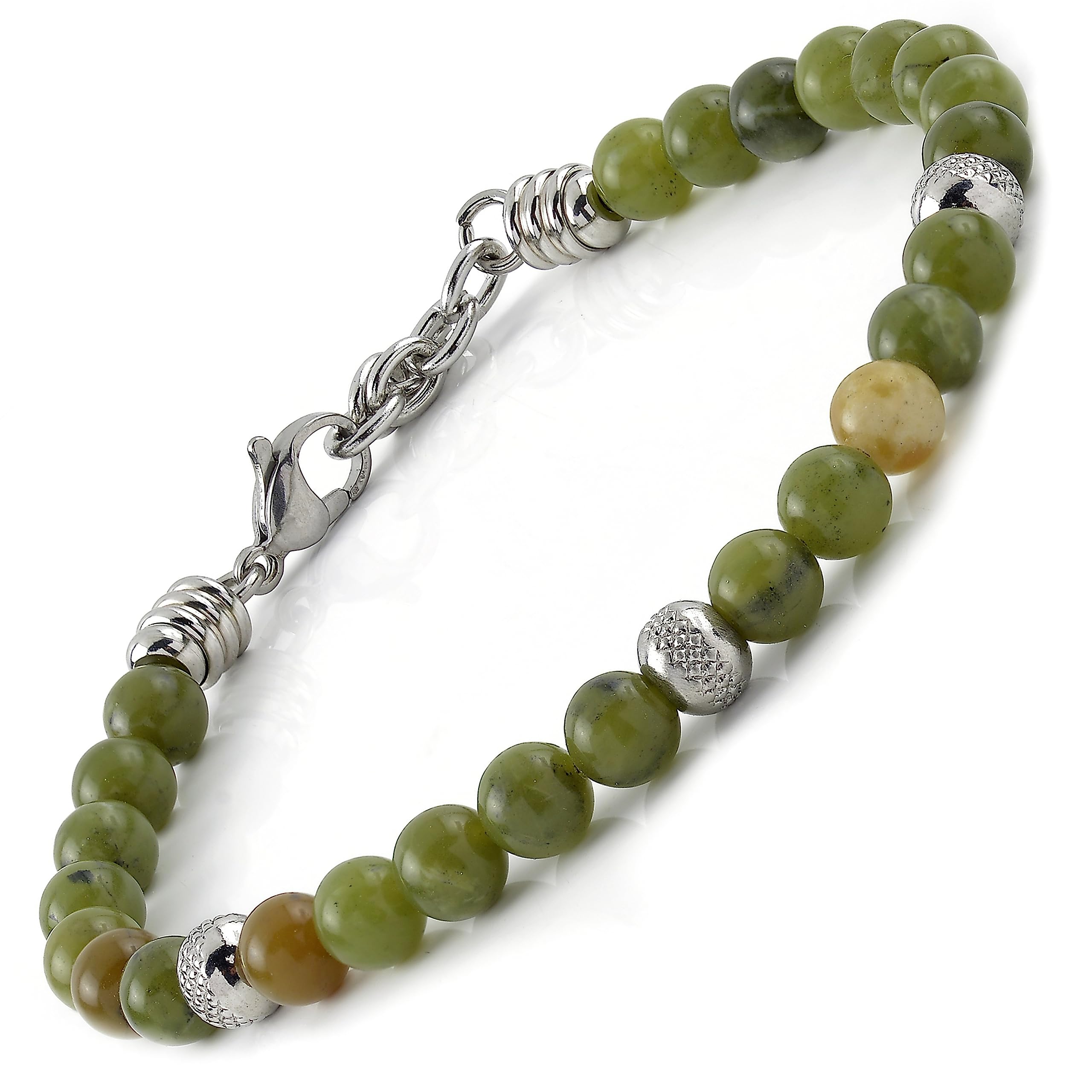 10:10 Jewels Men's and Women's Bracelet with 0,25 inch Natural Green jade Stones, Male or Female Bracelet with Diamond Beads in Stainless Steel and Very Resistant, Made in Italy