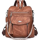 Rcrirth PU Leather Backpack Purse for Women | Fashion Tassel Ladies Purse Backpack Handbags Crossbody Shoulder Bag Suitable for Travel, Weekend Vacations, and Daily Use (Brown)