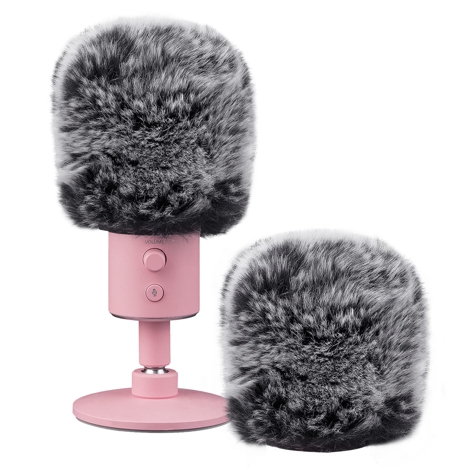 Geekria for Creators Furry Windscreen Compatible with Razer Seiren X, Seiren Emote, Seiren Elite, Mic DeadCat Wind Cover Muff, Fluff Cover Windshield (Grey / 2 Pack)