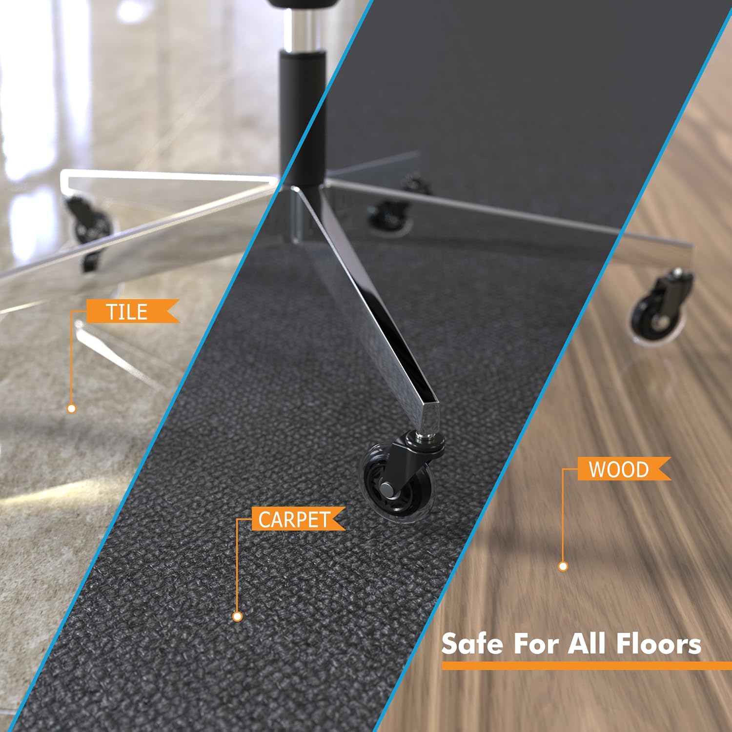 Office Chair Caster Wheels (Set of 5) - Heavy Duty & Safe for All Floors Including Hardwood - Perfect Replacement for Desk Floor Mat - Rollerblade Style w/Universal Fit: Furniture & Decor