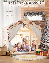 besrey 2-in-1 Kids Play House Tent with Lights Beige 130x90x130cm view 7
