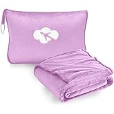 Travel Blanket and Pillow Compact, Premium Soft 2 in 1 Airplane Blanket with Soft Bag Pillowcase,Hand Luggage Sleeve and Backpack Clip (Solid Purple)