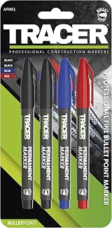 Tracer Permanent Marker Kit 1-2mm Bullet Point 4‑Marker Set Black Red Blue view 2