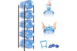 Klvied 5 Gallon Water Jug Holder, 5-Tier Heavy Duty Water Jug Rack for Water Bottle Organizer, Detachable Water Bottle Storage Rack, 5 Gallon Water Cooler Jug Rack for Kitchen, Office, Living Room