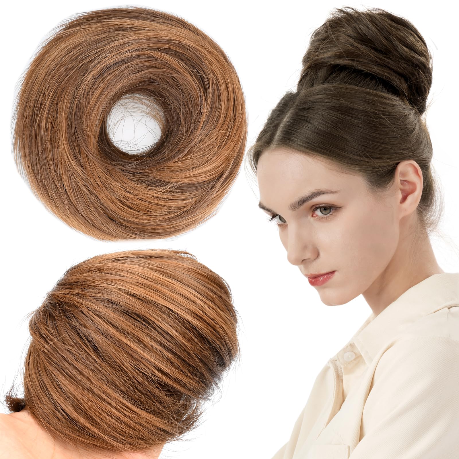 BOBIYA Messy Buns Hair Pieces Hair Scrunchies for Women Synthetic Ponytail Bun Extensions (Dark Golden Blonde) — image 1